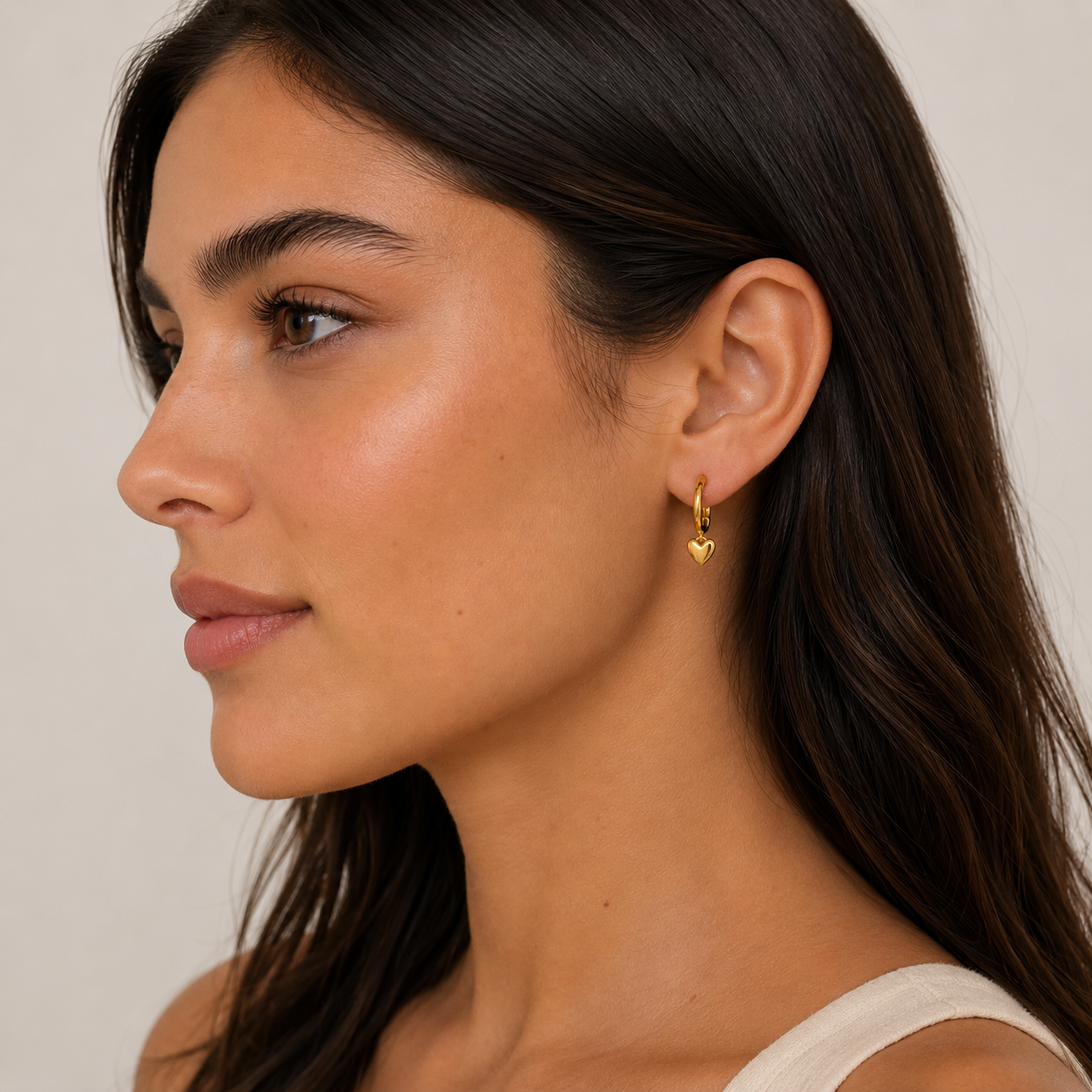 Gold Heart Drop Earring