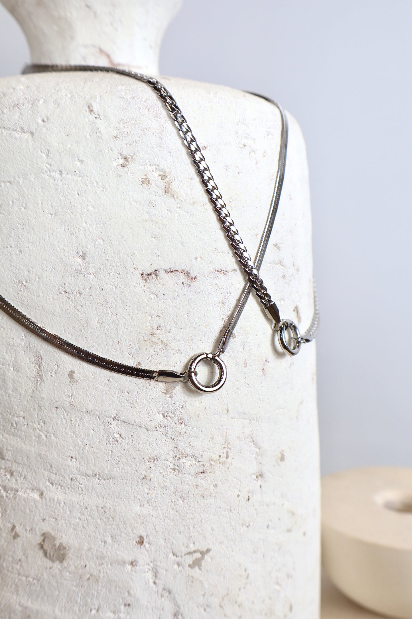 Small flat link charm necklace silver