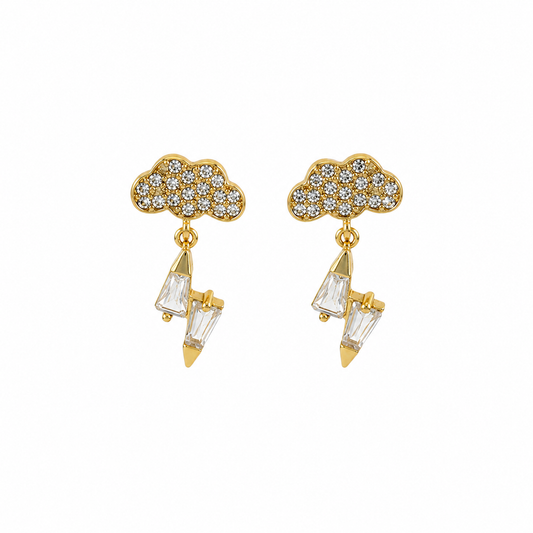 Sterling Silver Lightening Bolt Drop Earrings (gold)