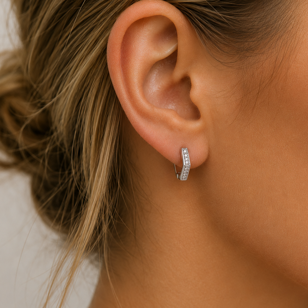 Hexagon Sparkle Huggie Earrings