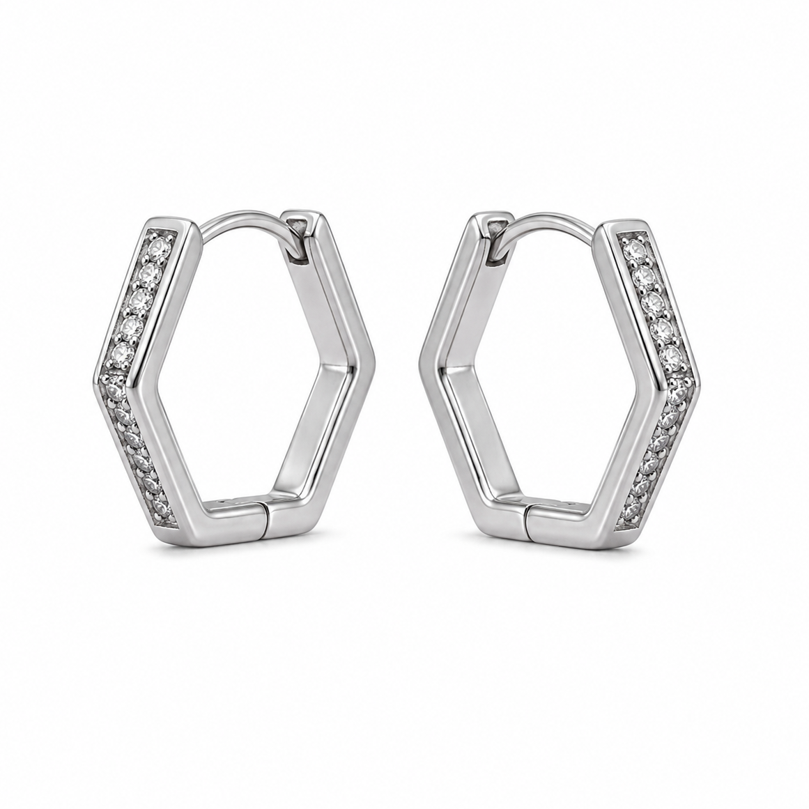 Hexagon Sparkle Huggie Earrings