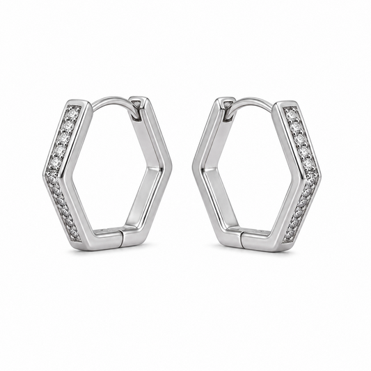 Hexagon Sparkle Huggie Earrings