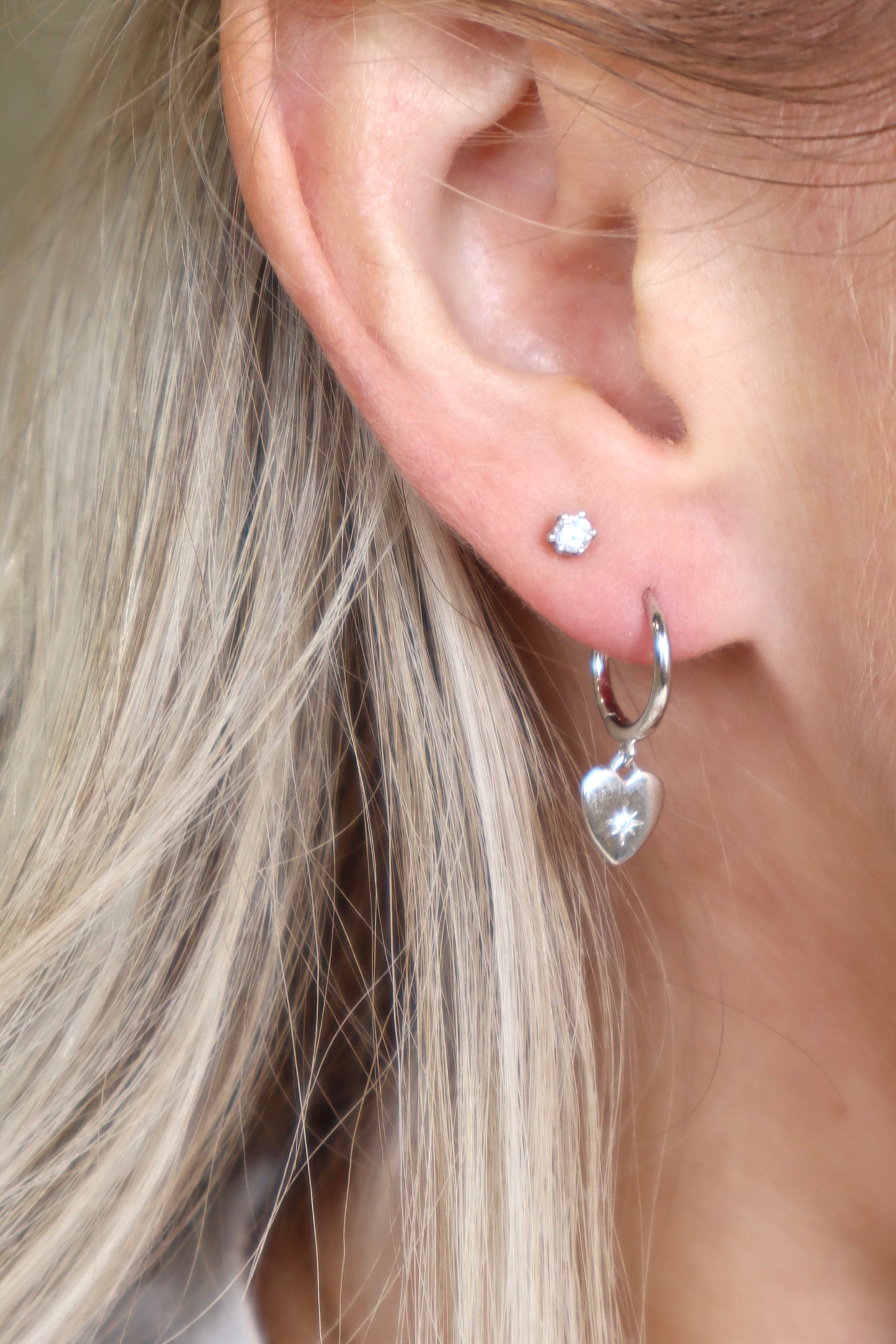 Sterling Silver Heart Drop Huggies