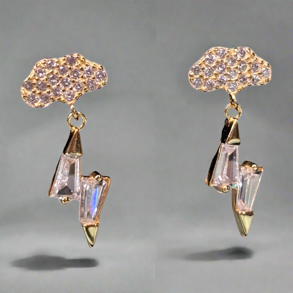 Sterling Silver Lightening Bolt Drop Earrings (gold)