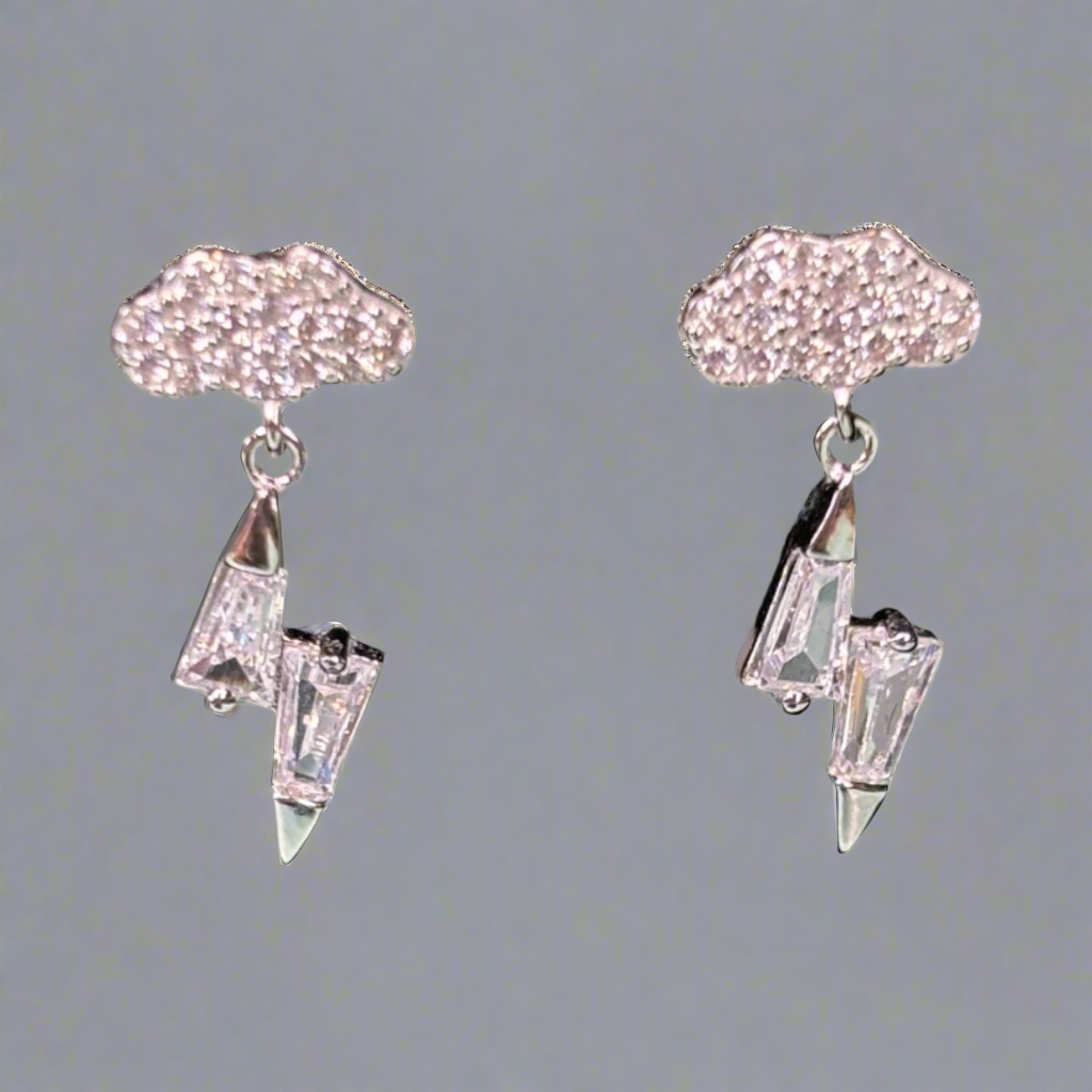 Sterling Silver Lightening Bolt Drop Earrings (gold)